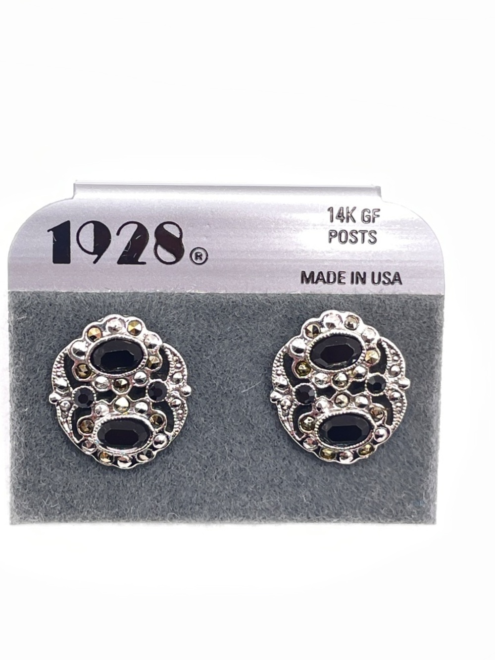 1928 Jewelry Company Marcasite Earrings Pierced Silver Tone Victorian Style NEW